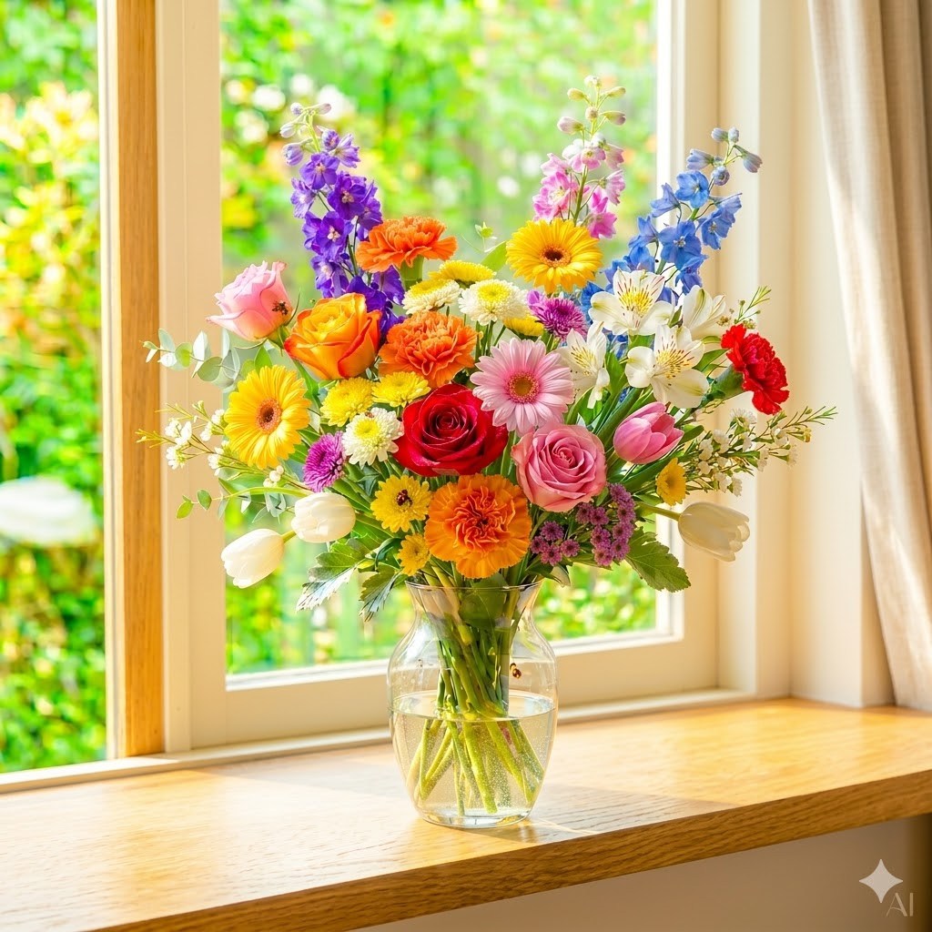 주말배송 신선포장 무지개 생화 꽃택배 (꽃다발X) 플로리스트 색감 구성 + 컨디셔닝 완 아르띠콜로 9,500원