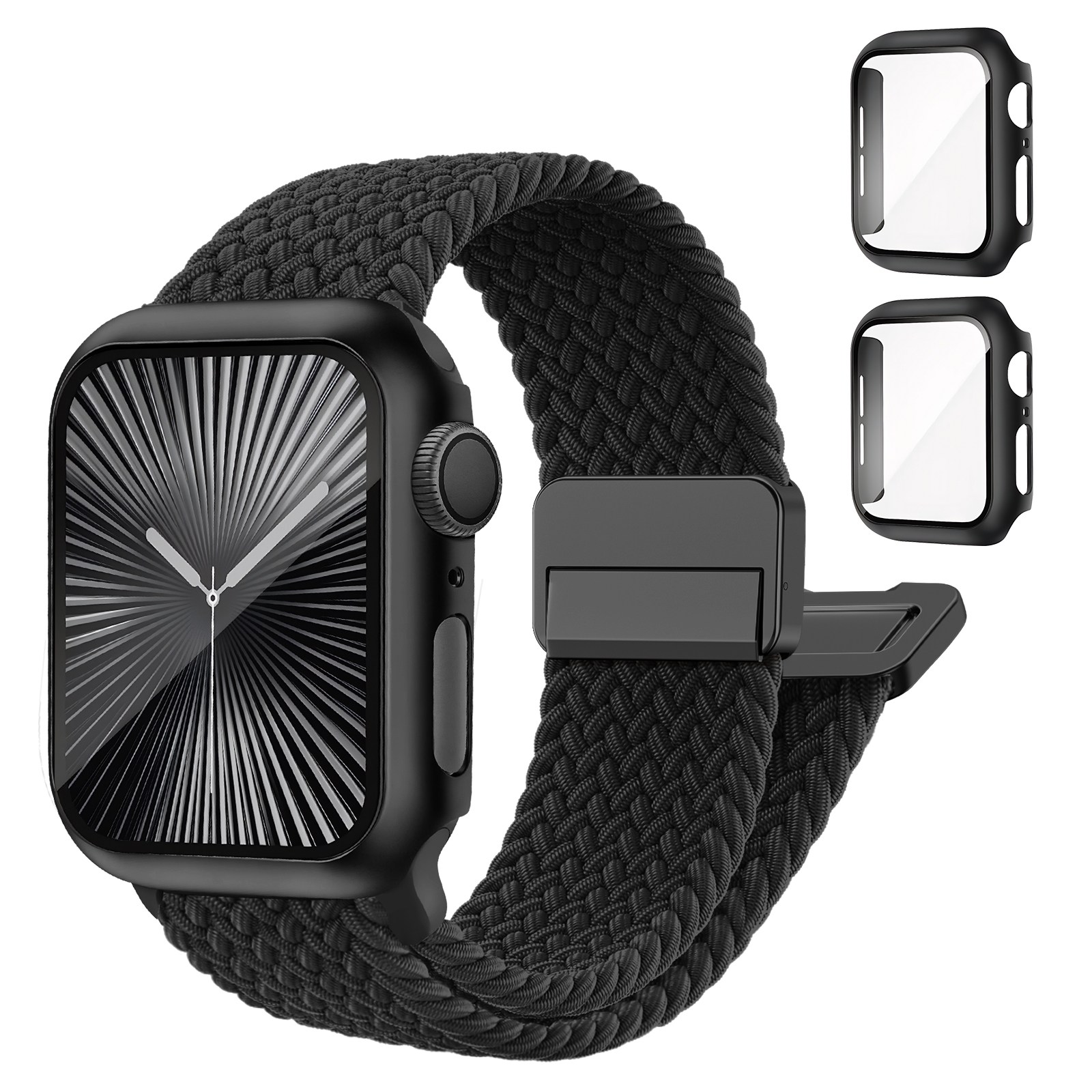 Fegwilde 애플워치 호환 마그네틱 브레이드 스포츠 루프 스트랩 보호 PC강화유리 풀커버 케이스 2개입11 10 9 8 7 6 5 4 3 울트라, 블랙/블랙 19,900원