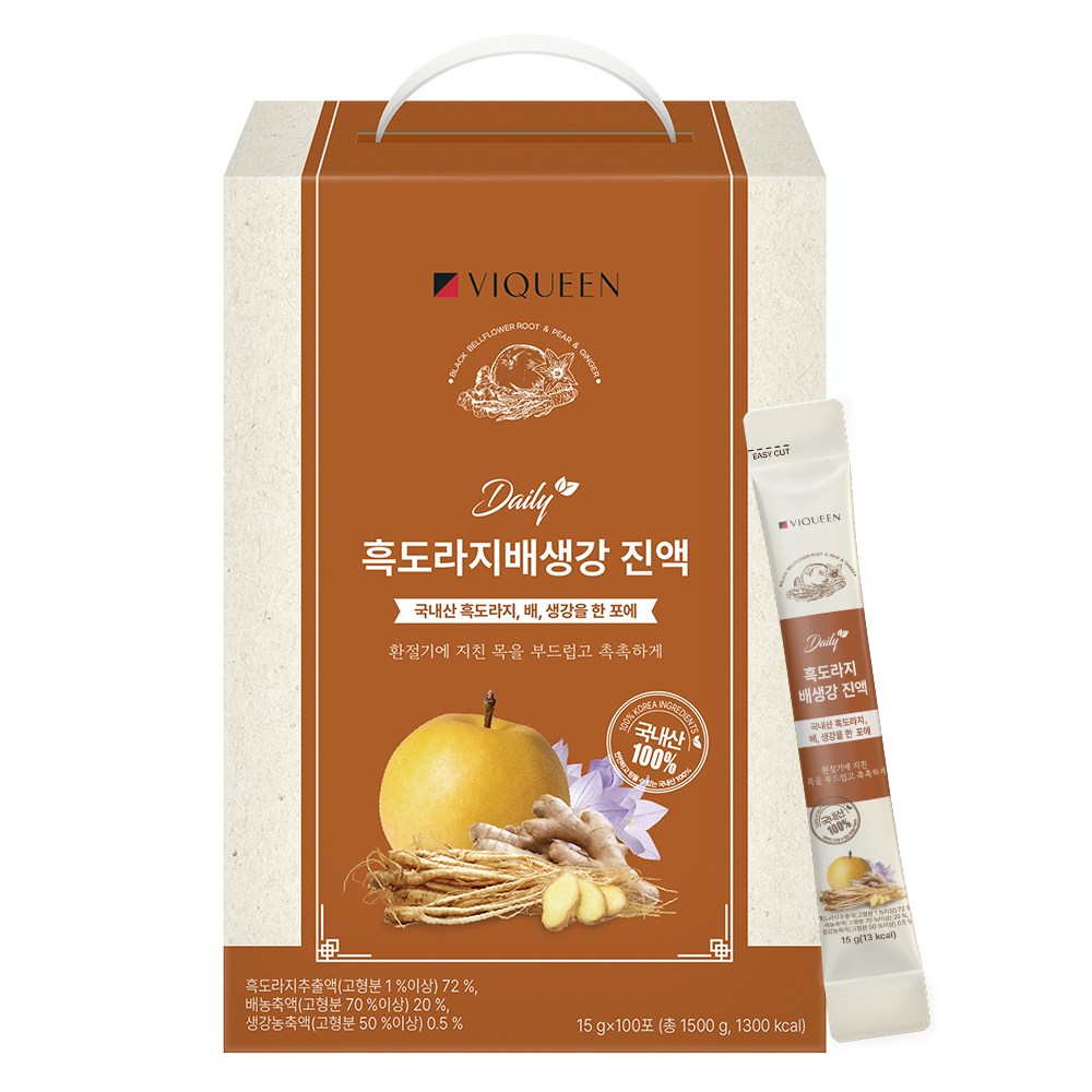 바이퀸 국산 흑도라지 배 생강 진액 스틱 대용량, 15g, 100개 34,600원