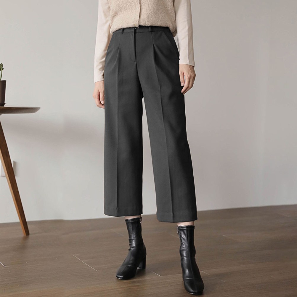 그레힙 여성 겨울 슬랙스 8부 기모 모직 통바지 와이드 팬츠 뒷밴딩 바지 46,900원