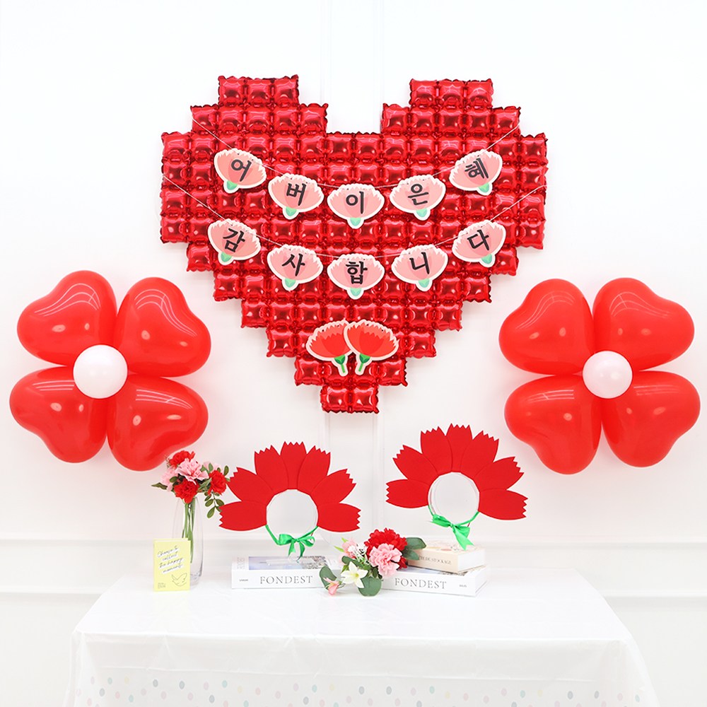 파티짱 카네이션 풍선 머리띠 가랜드 세트 어버이날 스승의날, 1세트, 어버이은혜 16,500원