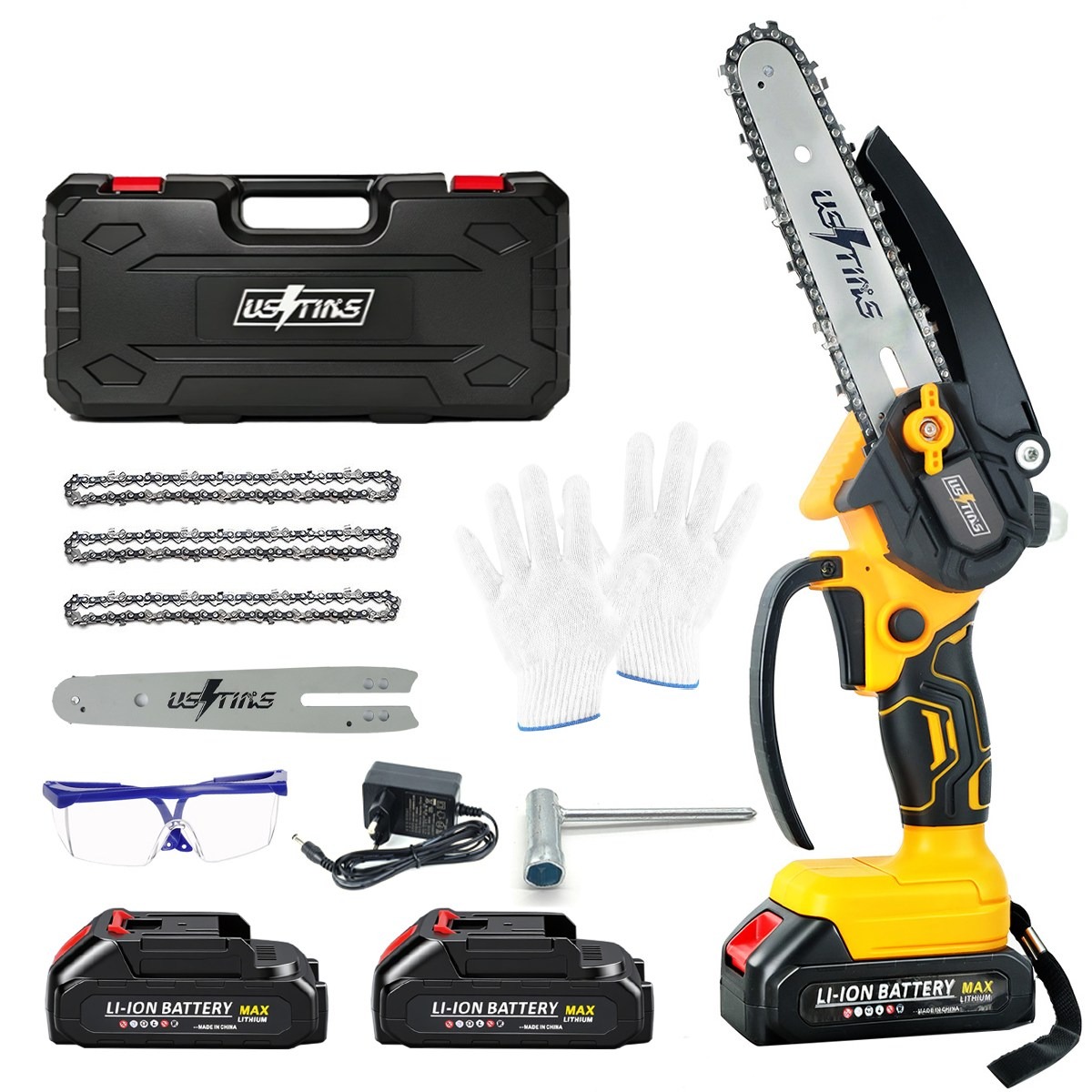 우스틴스 16cm 무선 전기톱 충전식 전동 가지치기톱 미니 소형 충전 체인톱 가정용, 1세트 86,980원