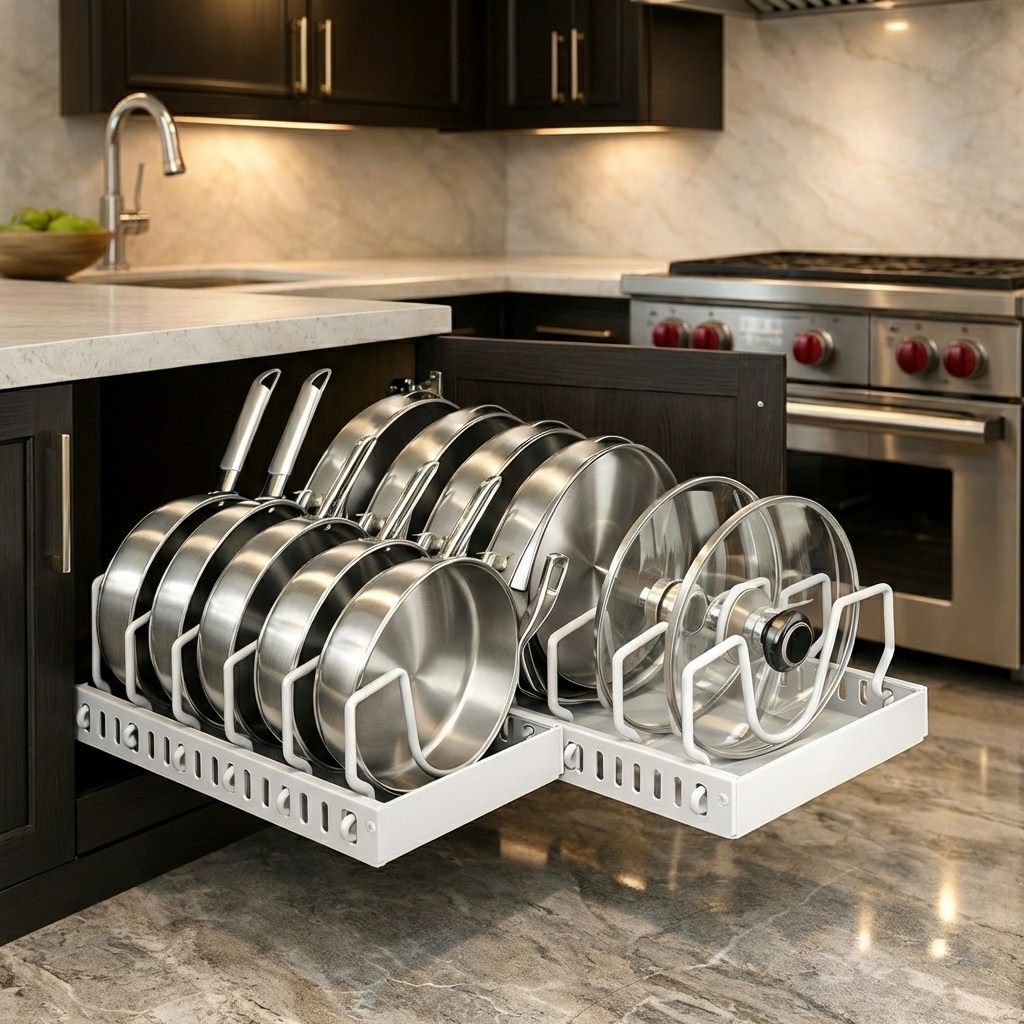 CAVINA 길이조절 가능한 무타공 슬라이딩 후라이팬 정리대, 화이트, 1개, 9단 28,400원