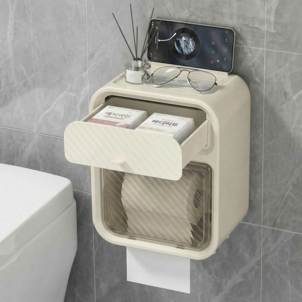 상덕 욕실 벽걸이 휴지 케이스 무타공 방수 화장실 티슈 보관함 선반 수납 휴지걸이, 1개, 아이보리 23,600원