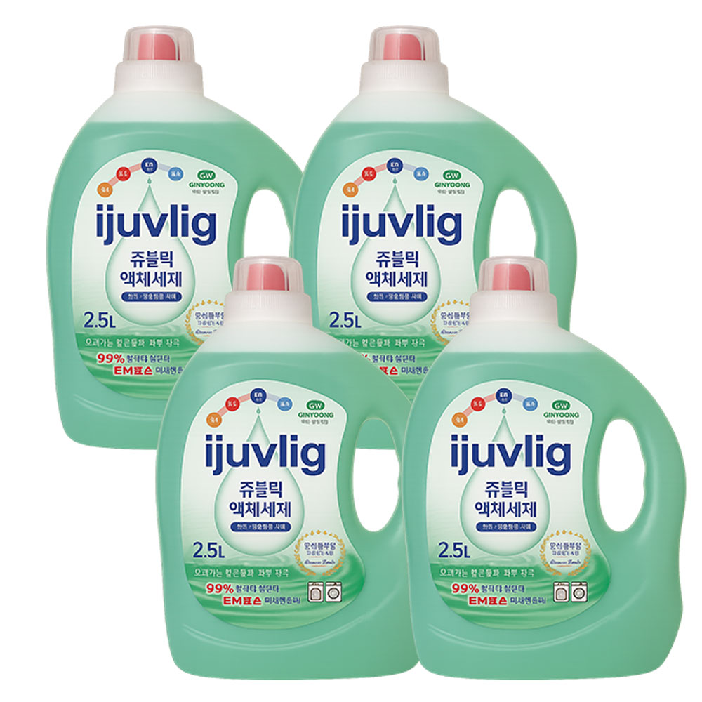 기웅생활건강 쥬블릭 액체세제 스니스 그린 일반캡 세탁기 고농축 세탁세제, 4개, 2.5L 18,590원