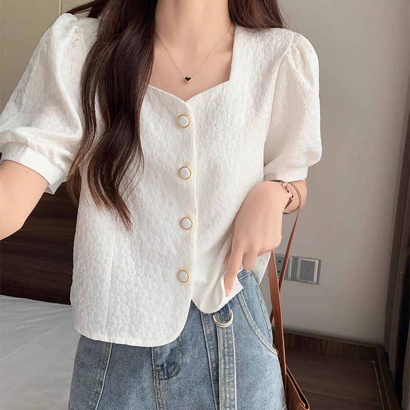 MIREA 여성 퍼프소매 블라우스 스퀘어넥 버튼 반팔 봄여름 데일리 CTX01 21,900원