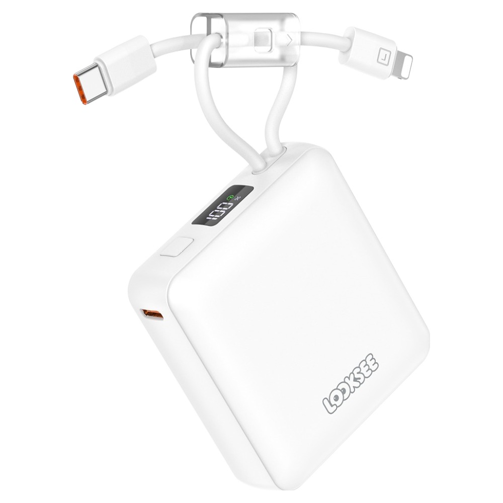 룩씨 PD 22.5W 케이블 일체형 초고속 충전 대용량 미니 보조배터리 10000mAh 멀티단자, 화이트, LS-PB10C8PD22 16,900원