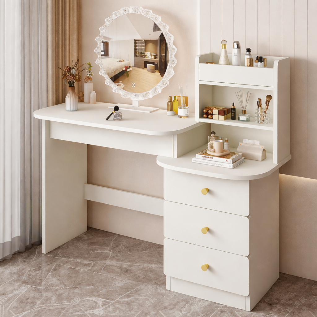 화이트 LED 조명 침실용 1인 수납 거울 화장대 세트 219,600원