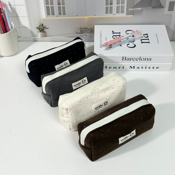 유스토어 학생용 모직 필통 파우치 도트 패브릭 펜슬케이스, 1개, 브라운 9,980원