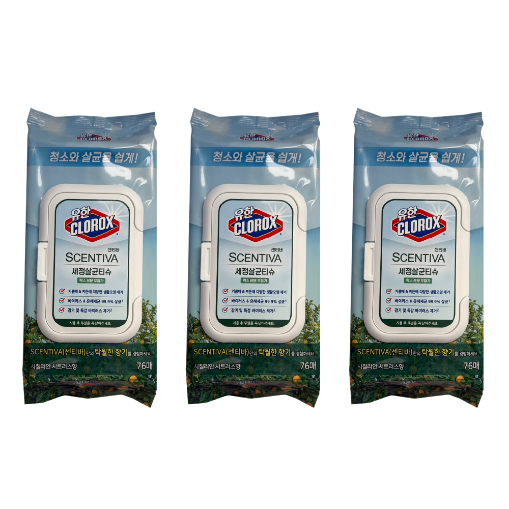 유한락스 센티바 세정살균티슈 시칠리안 시트러스향 76매, 3개, 76g 16,100원