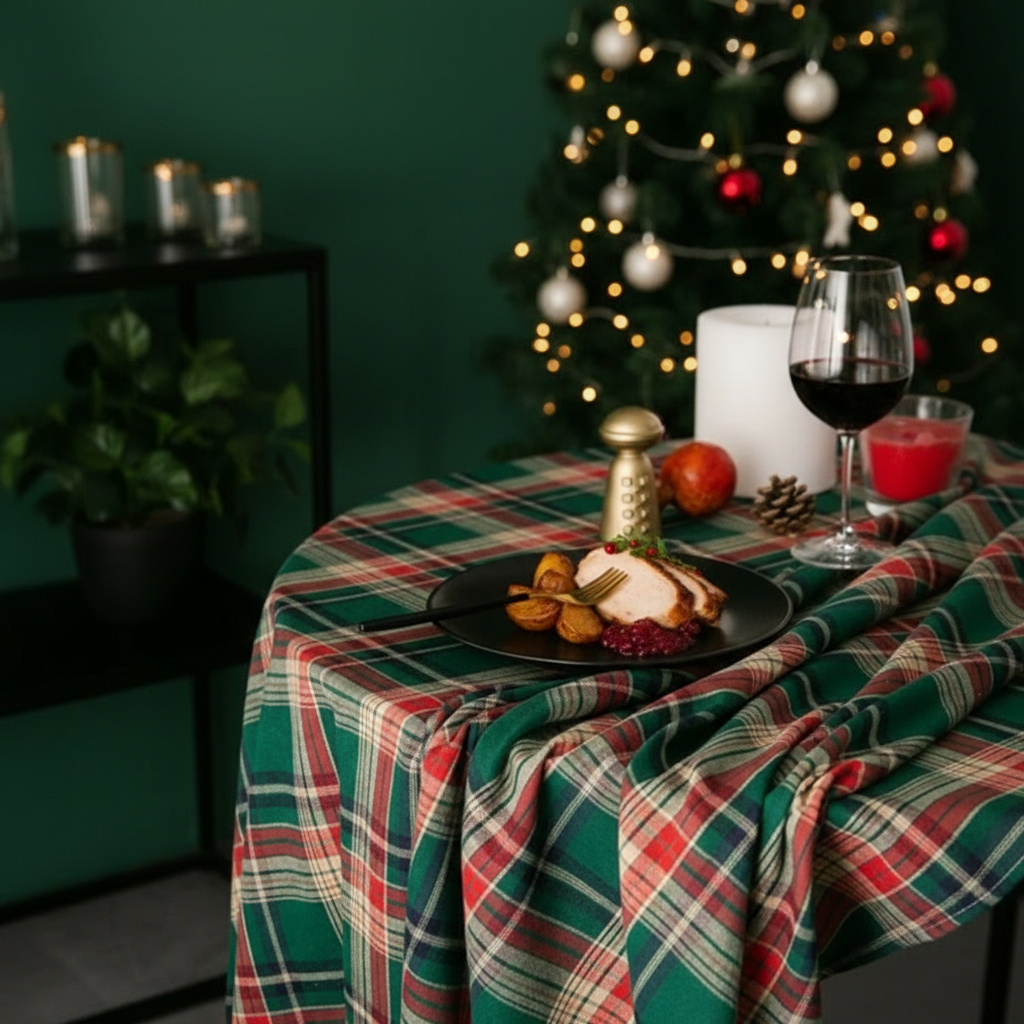 크리스마스 체크 테이블보 홈파티 체크 식탁보, 90x90cm, 1개, 그린 체크 5,900원