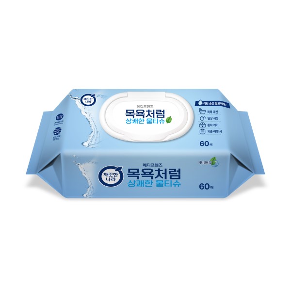 깨끗한나라 메디프렌즈 목욕처럼 상쾌한 대형 물티슈 캡형 60매 엠보싱 21,000원