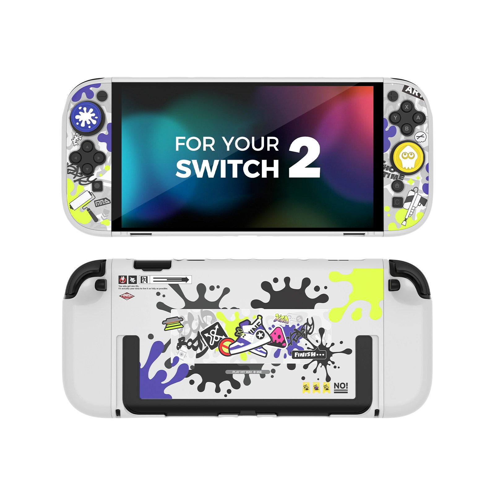이이네 Switch 2 콘솔 보호 케이스 세트 닌텐도 스위치2 풀커버 스위치2 독 호환 조이스틱 캡 2개 포함 전면 보호 케이스 세트, 1세트, 스플래툰 보호 케이스, L1166 19,000원