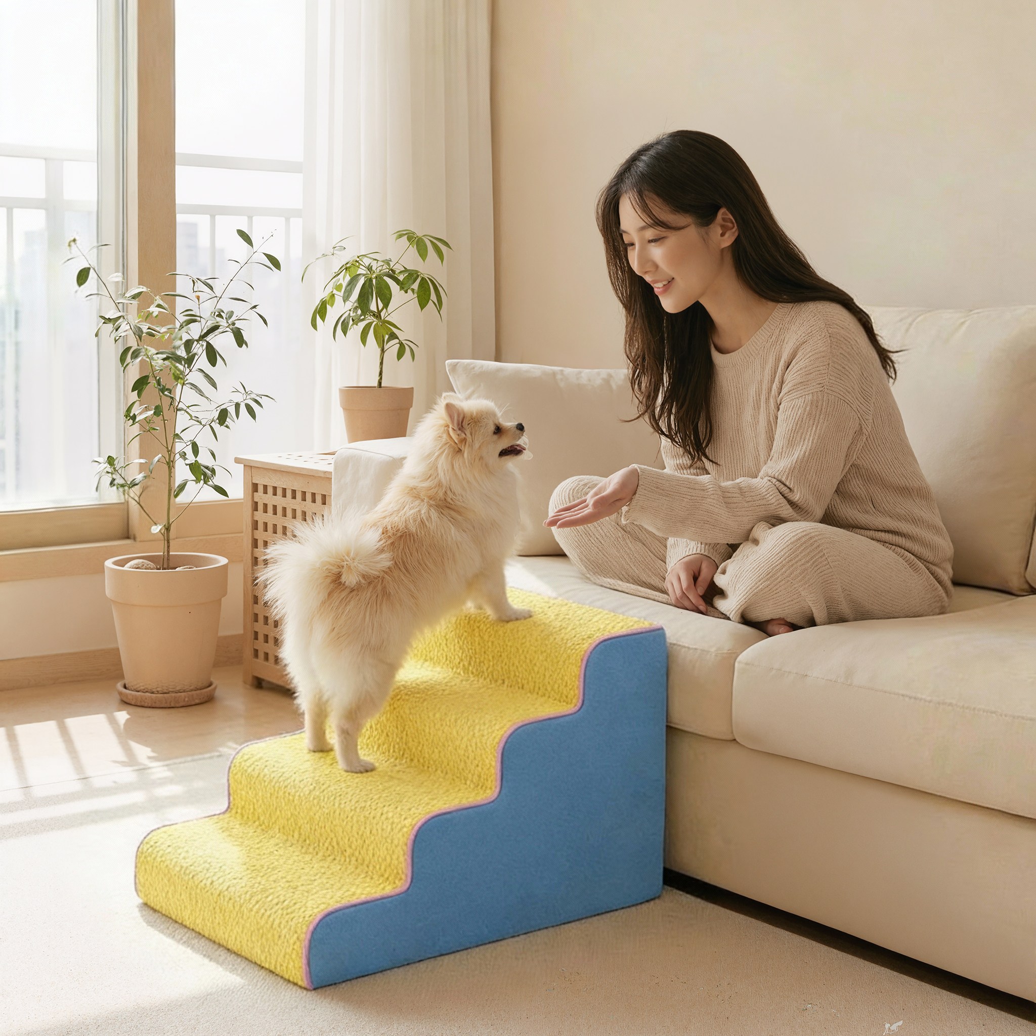 Jeernare 분리 가능한 강아지 계단 미끄럼방지 고양이 계단 슬개골보호 애견 계단, 불루 옐로 37,900원