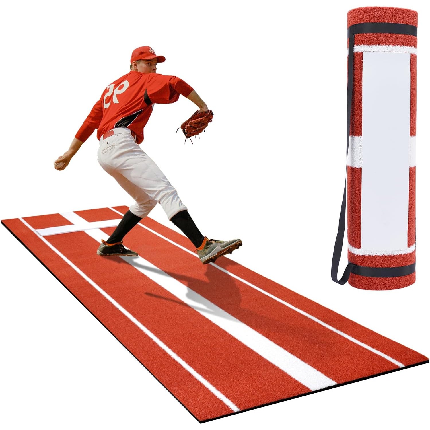 SAIVEINA 소프트볼 및 야구 피칭 연습용 미끄럼 방지 고무 마운드가 있는 야구 투구 잔디 훈련 매트 휴대용 어깨끈동봉 실내외 트레이너 92cmx244cm, 1개, 레드 83,900원