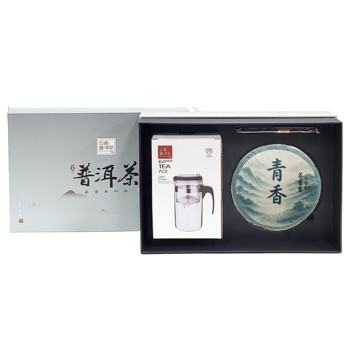 차향운 청향 설선물 운남 보이차 보자기 선물세트 티포트 병차 생차 특별 프리미엄, 1개, 1개입, 357g, 현재가 288,000원