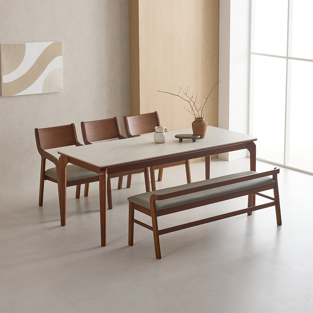 라로퍼니처 디바인 1900 연그레이 포세린 통 세라믹 6인 식탁 세트 6인용 참죽나무 원목 테이블, 일반 3 + 벤치 1, 단품 714,000원