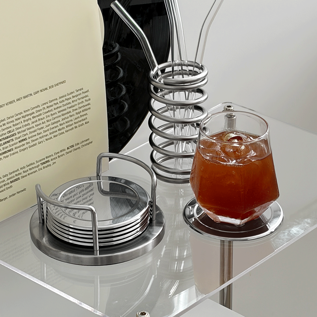 데미무드 올라운드 원형 스텐 티코스터 6p + 거치대 세트, 실버, 1세트 12,400원