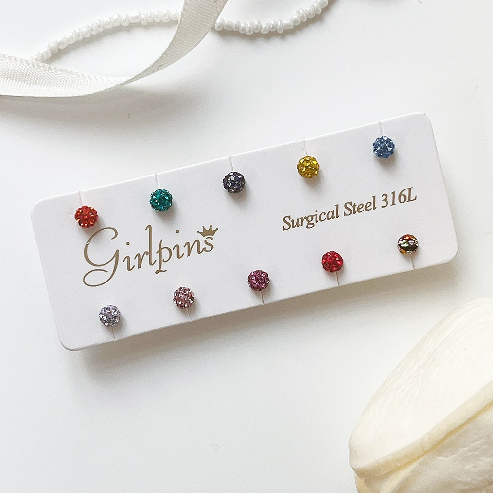 3/4/5/8mm 점토볼 큐빅 피어싱 10P 세트 남녀공용 9,900원