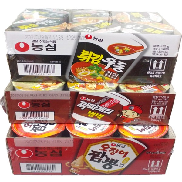 농심 오징어짬뽕컵 6개 + 짜파게티범벅 6개 + 튀김우동컵면 6개, 1세트 16,500원