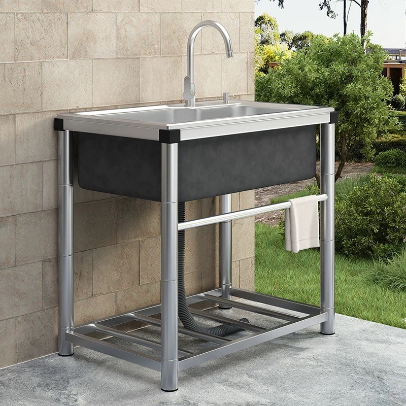 간이세면대 다용도 이동식싱크대 주방싱크대 개수대 간이싱크대 스텐 싱크대 58*43*20cm(냉온수수전포함), 1개 71,700원