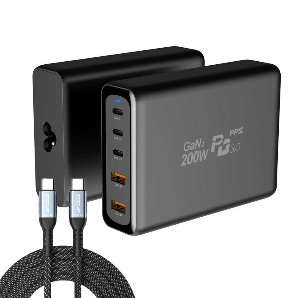 UM2 200W GaN2 PD 접지형 5포트 고속 충전기 + 100W 케이블 세트, 1개, 블랙+100W케이블 89,000원