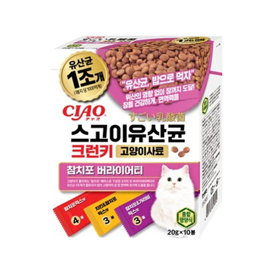 챠오츄르 전연령 고양이 CIAO 스고이유산균 크런키 참치포 버라이어티 P-245K 10p 3,600원