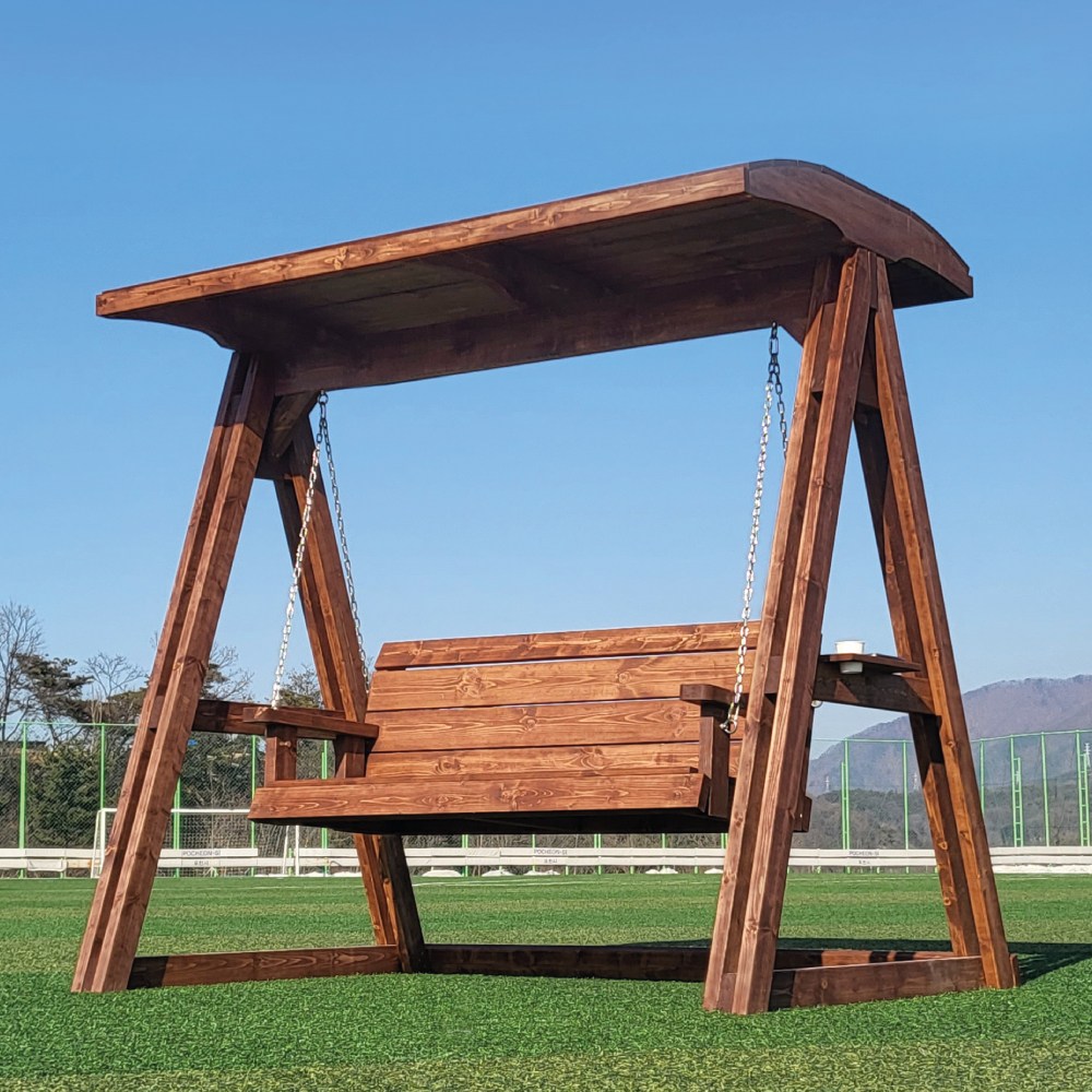 미엔우드 정품형 야외 원목 그네 2인용 무도색 야외용 흔들 의자 정원 카페 놀이터 지붕형, 2인용 정품지붕형 월넛색(2회도색) 478,000원