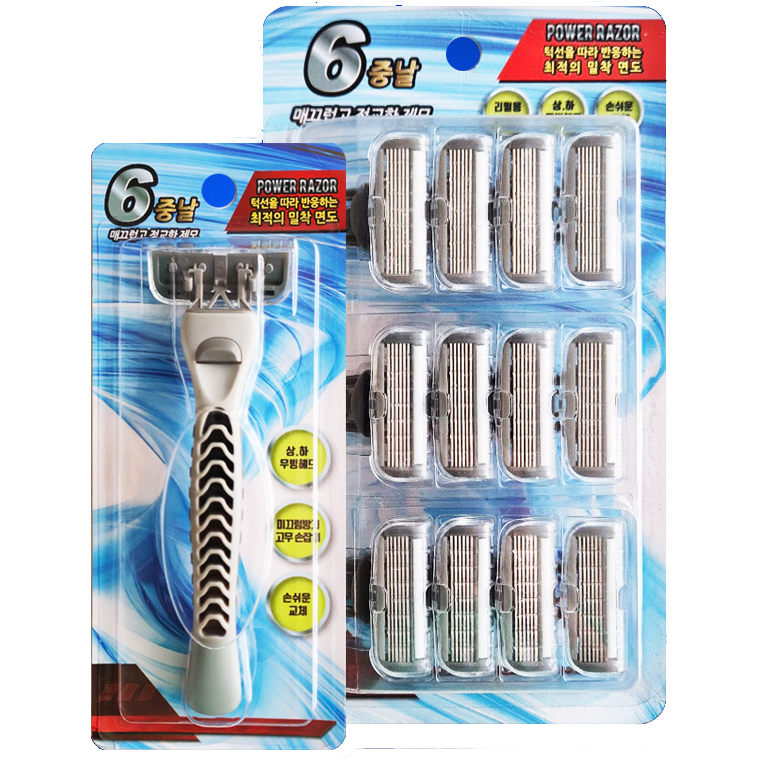 POWER RAZAR 6중날 면도기세트 12개입 면도날 본품포함 대용량 일회용 교체형 제모 휴대용 21,000원
