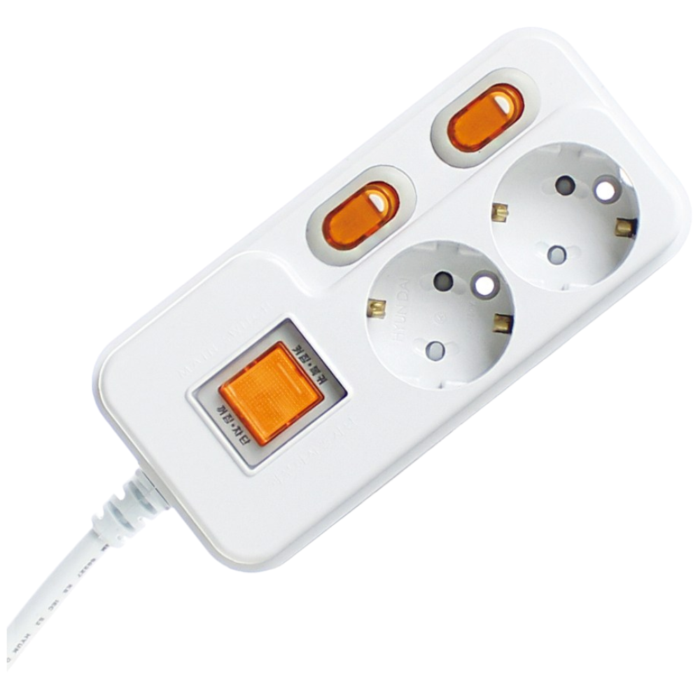 현대일렉트릭 접지 메인 개별스위치 2구 멀티탭 전선형, 3m, 1개 9,800원