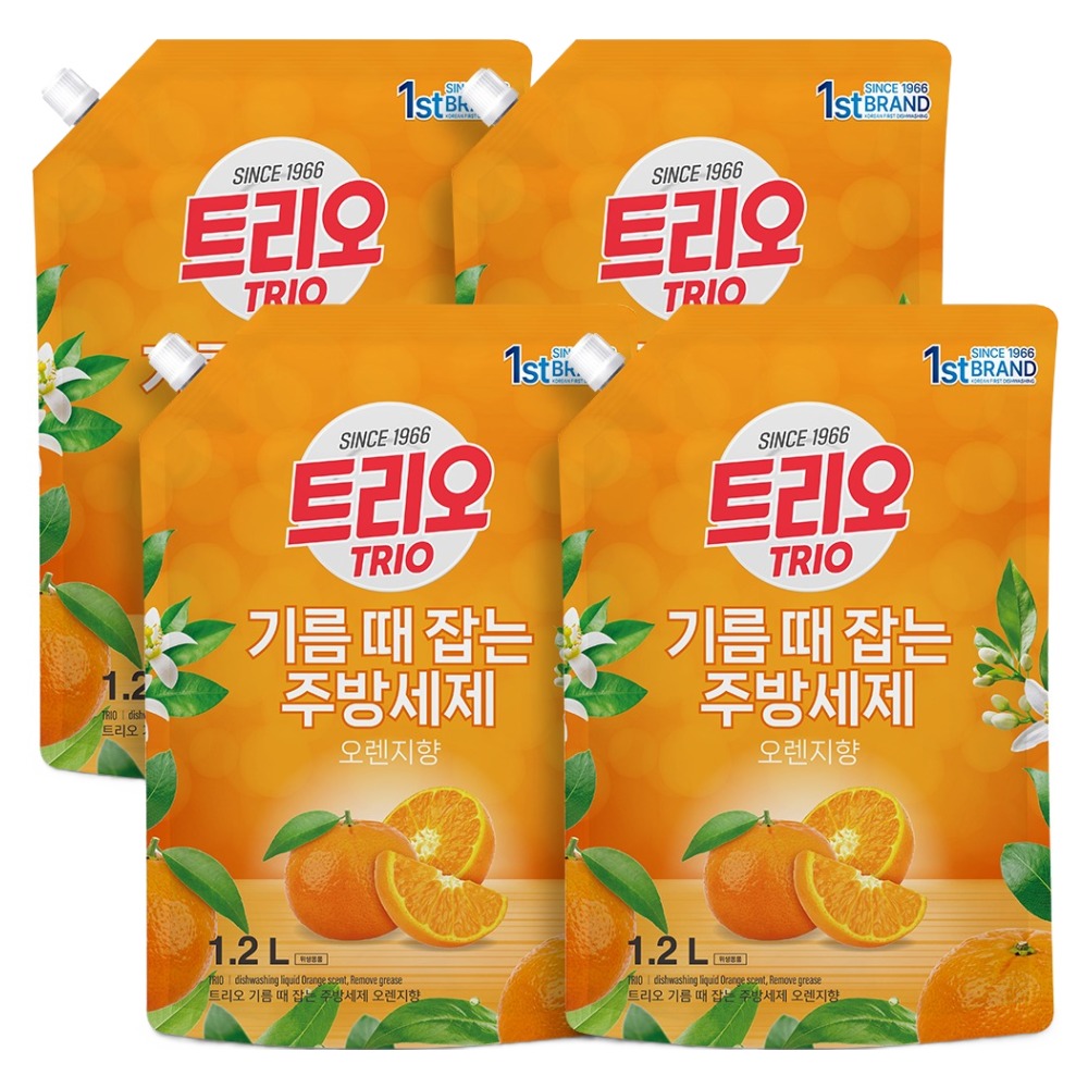 트리오 기름때 잡는 주방세제 오렌지향, 1.2L, 4개 5,250원