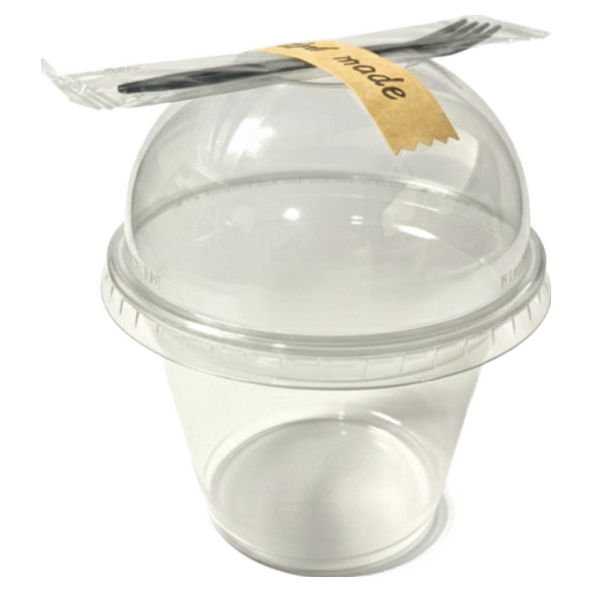 키친코디 컵과일용기 9온스 + 돔뚜껑 + 개별포장 포크 + 스티커 일회용 투명 샐러드용기 세트, 1세트, 100개입 14,900원