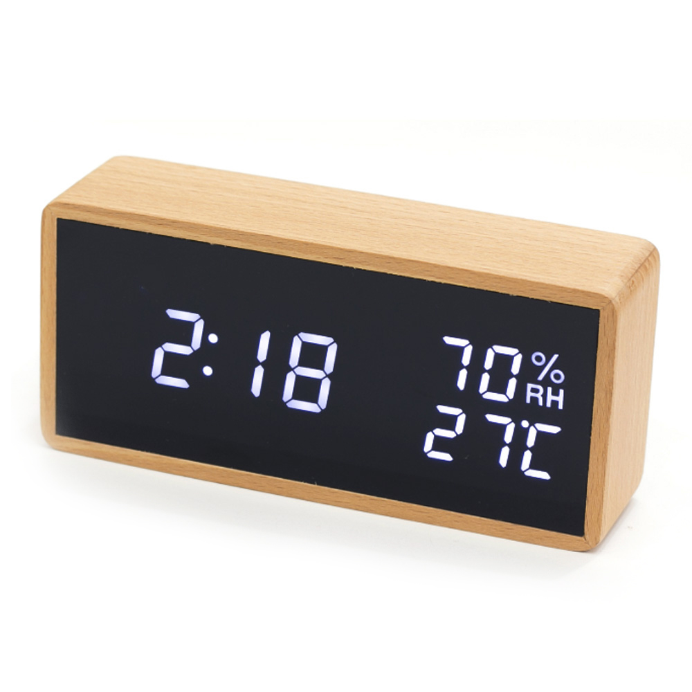잇츠온 무소음 LED 우드미러 온습도 탁상시계, 혼합색상 19,200원