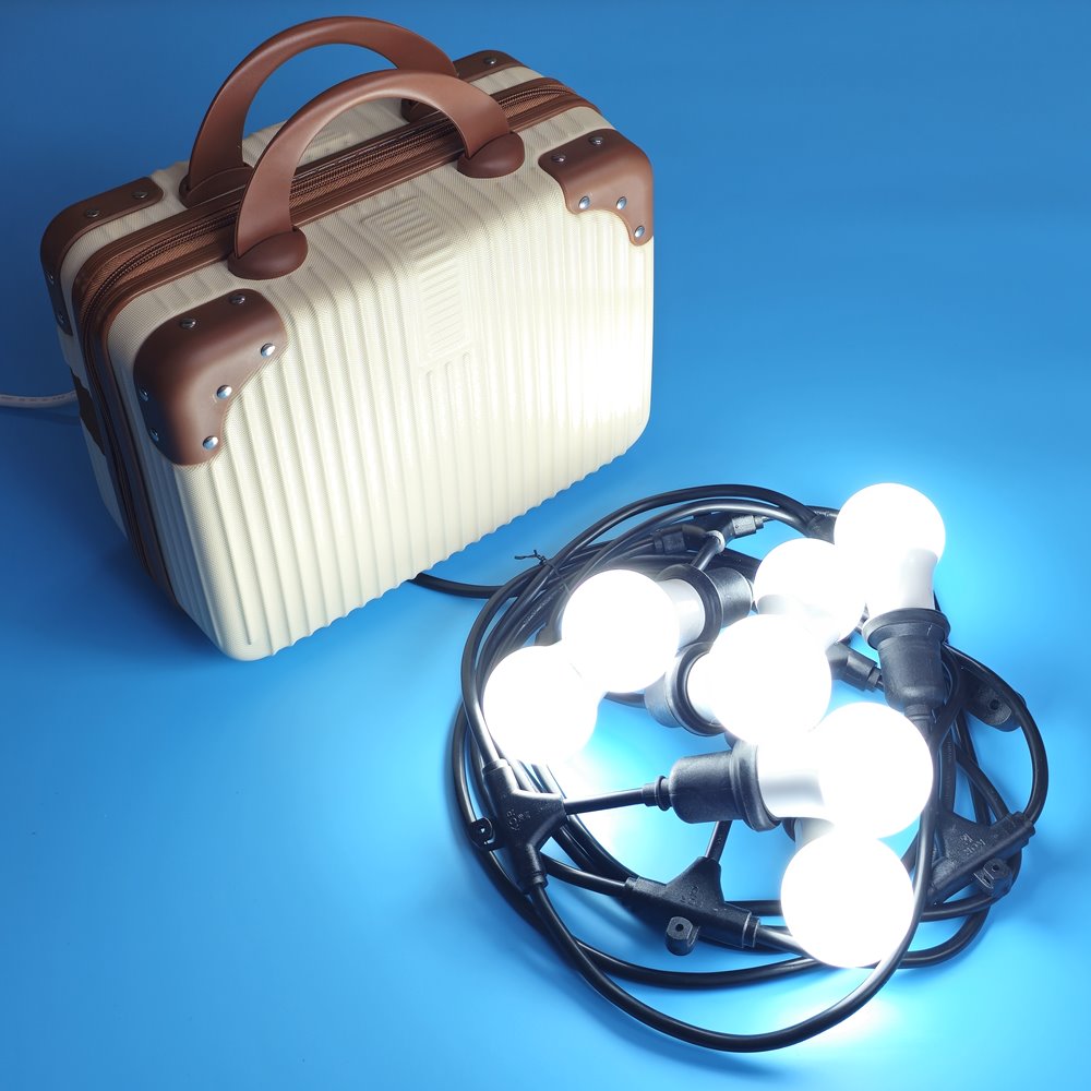 캠핑 파티라이트+하드케이스 풀세트 오징어등 스트링라이트 볼전구 야외파티등 7구 10구 줄조명, 베이지+주광색, 1세트 49,800원