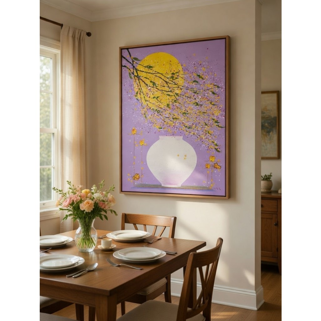 이장옥 원화 - 인연 달 항아리 복을 담는 그림 풍수 거실 호텔 사무실 원목액자, 원목액자 3,000,000원