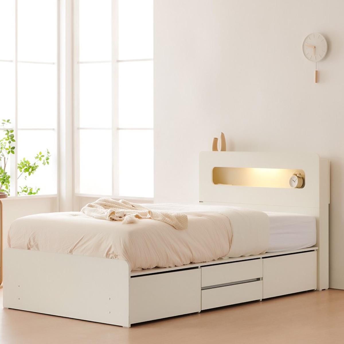 동서가구 룸인 LED 4단 서랍 수납 침대 프레임 SS 양면매트 포함 DF926708, 화이트 258,000원