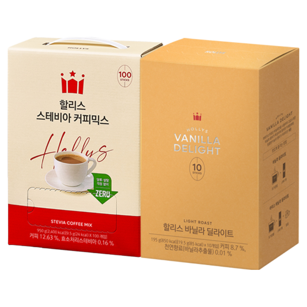 [할리스] 스테비아 커피믹스 100T+바닐라딜라이트 30T 30,900원
