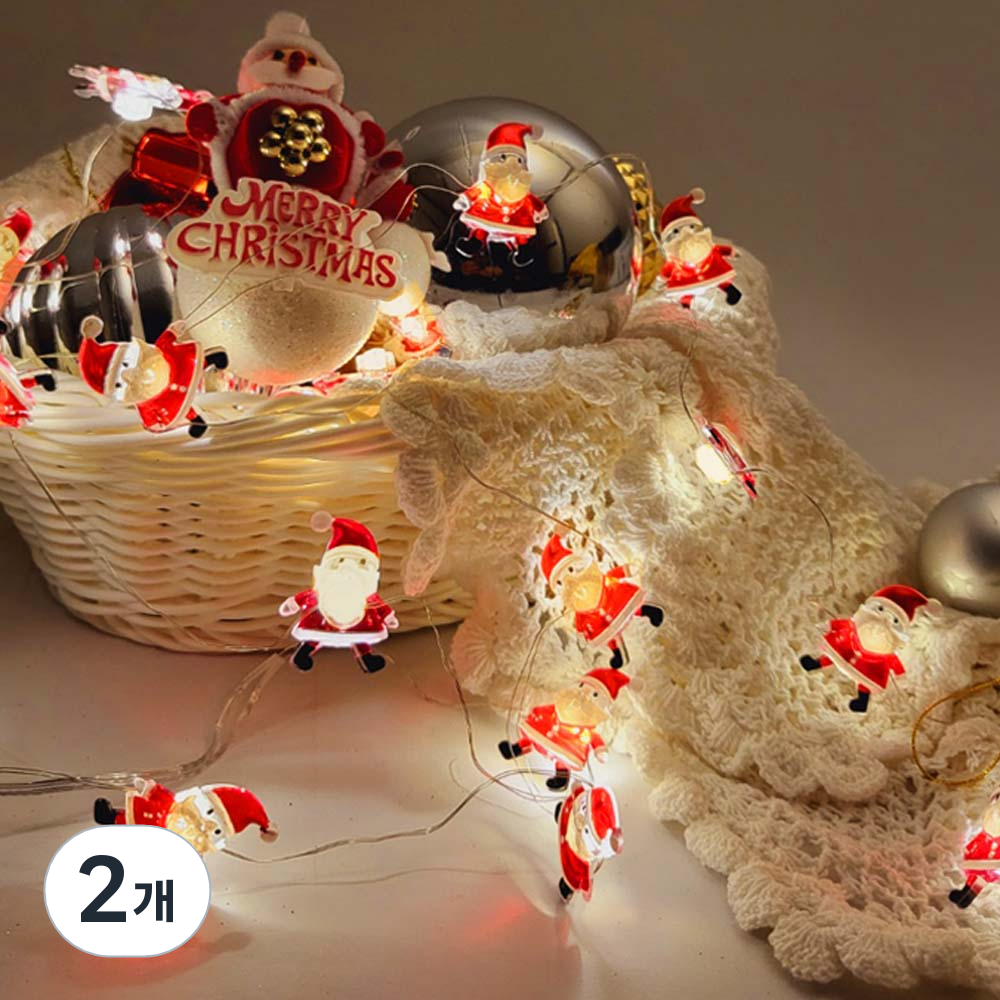 아리조명 당일출고) LED 크리스마스 파티 장식 조명 건전지 캐릭터 데코 와이어 줄 트리 전구 산타 눈사람 루돌프 종 (깜빡임 기능o), 와이어 산타 20p(+AA건전지 4개), 2개 15,930원