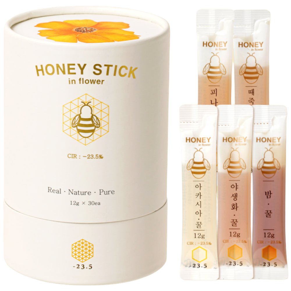 -23.5 꿀스틱 스틱꿀 30포 100% 국산 벌꿀 아카시아꿀 야생화꿀 잡화꿀 밤꿀 대추나무꿀 피나무꿀 때죽나무꿀 한달분 선물 답례품, 360g, 1개 26,990원