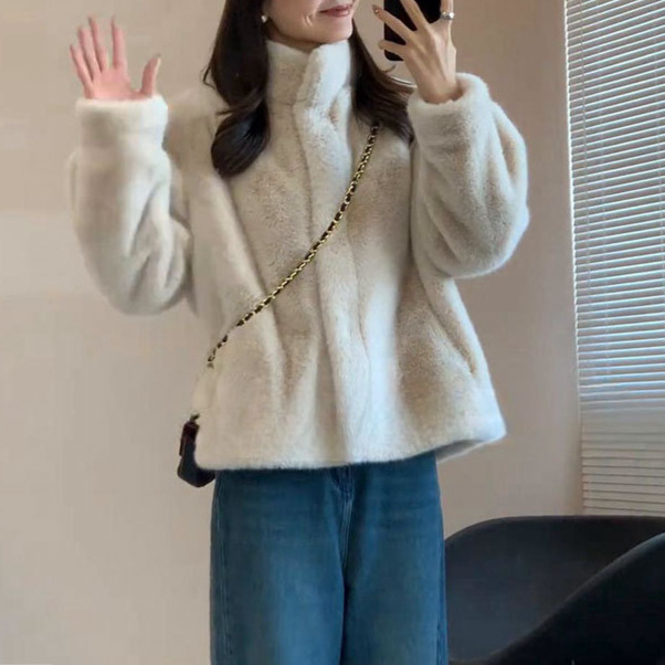 PDS패션 여성용 밍크 퍼 숏 스탠드 컬러 플러시 자켓 58,680원