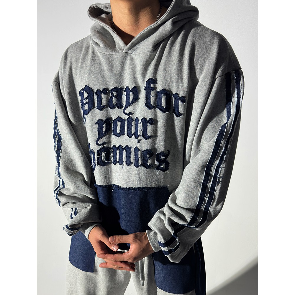 데님 워싱 프레이 오버 후드 2COLOR 빅사이즈 레터링 오버핏 남자후드티 도프룸 69,600원