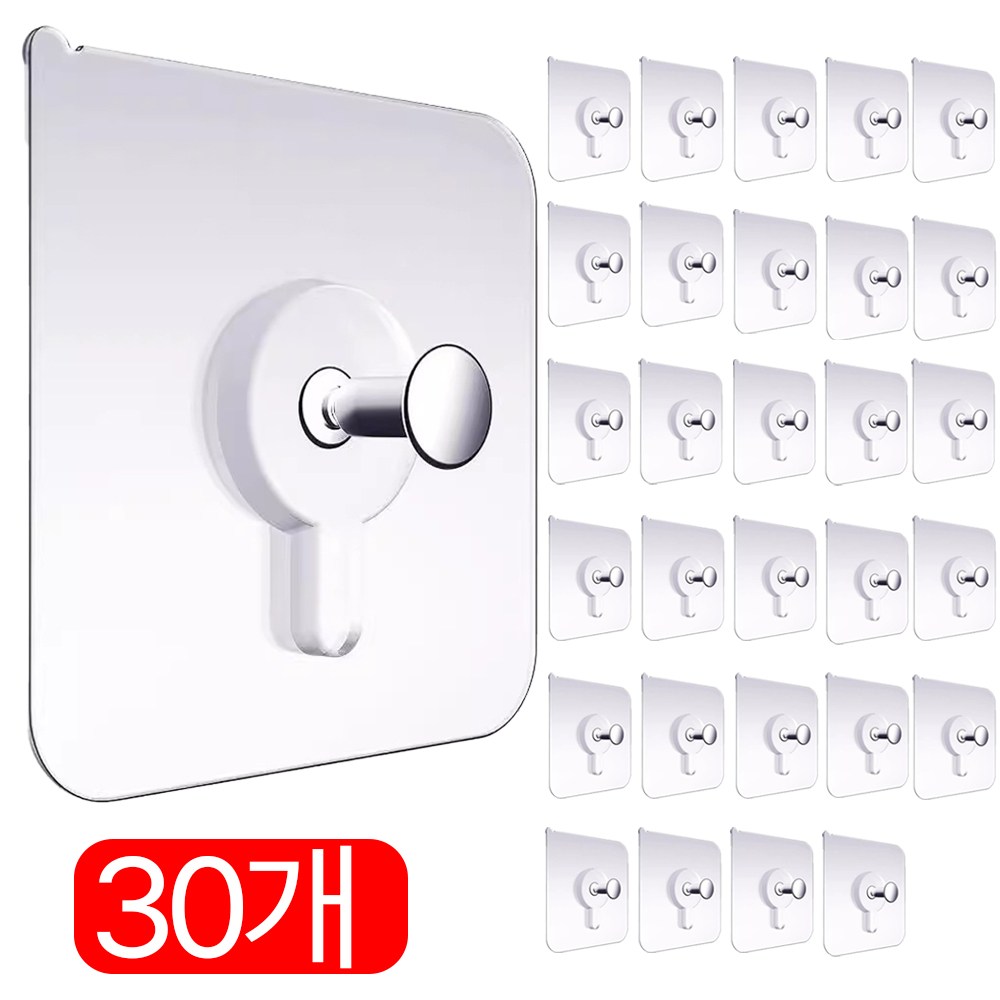 깔끔플러스 초강력 무타공 액자걸이 접착식 매직후크, 30개, 울트라클리어, 현재가 14,500원