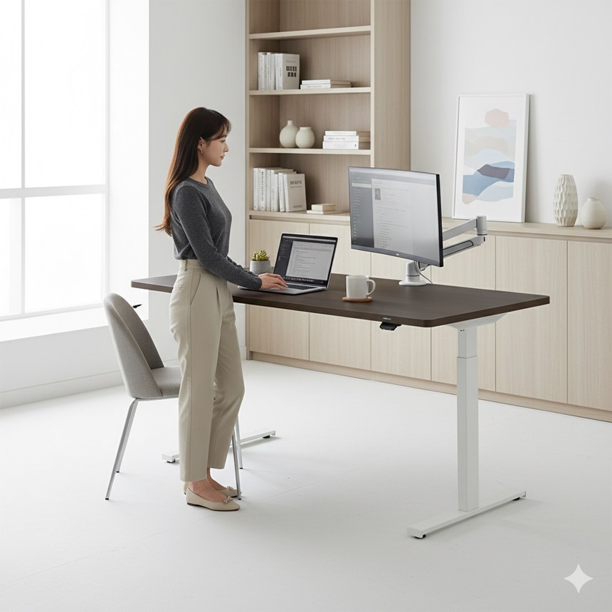 에렉투스 우드베니어 리낙 듀얼 높이조절 모션데스크 월넛 1600x800 프리미엄 1,148,000원