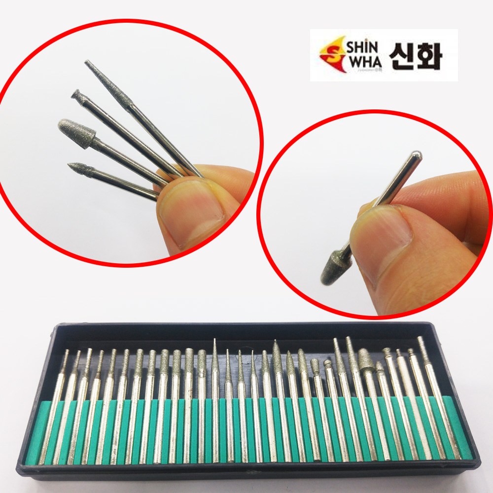 다이아몬드 아이드휠 세트 30P 추지석 금형 조각 공구 전동 에어 금형그라인더 드릴 미세가공 11,680원