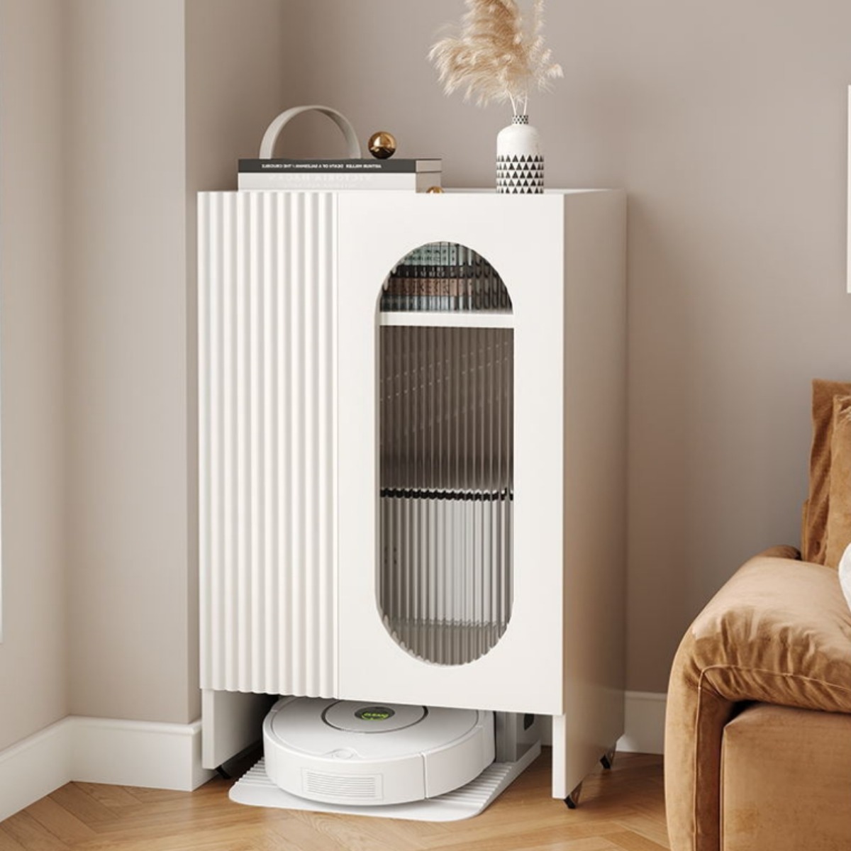 청소기수납장 선반 로봇청소기장 로봇청소기수납장 다양한 크기의 로봇 청소기에 적합합니다, 크림색 149,000원