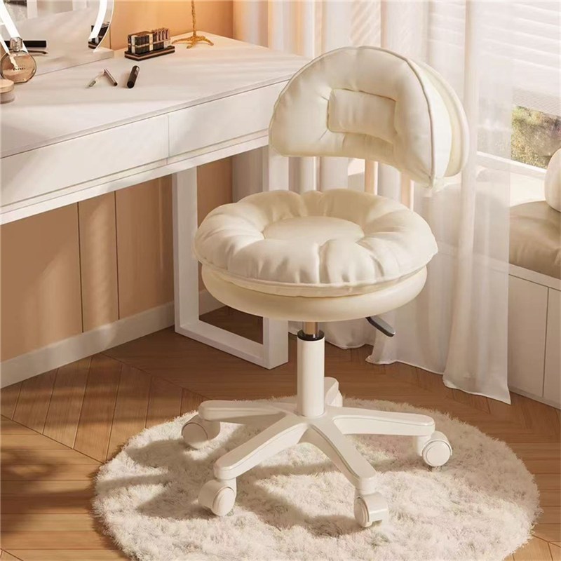 [인기] 크림색 화장대 의자 원형 쿠션 등받이형 높이조절 가능 바퀴달림 인테리어 소파룸 체어, 흰색, 1개 39,840원