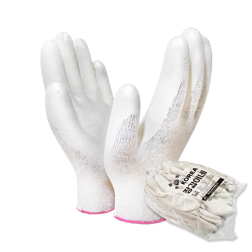 장갑이네 국산 100% 작업용 짱짱 코팅장갑 백 노랑 청 검정 반코팅 장갑, 국산 13G 백코팅 여성용M(묶음) 10켤레, 1개 4,900원