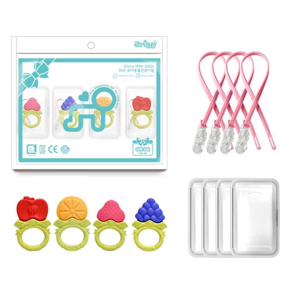앙쥬 유아용 베스트 치발기 4종 세트, 치발기 4종 + 전용 케이스 + 스트랩 4p, 딸기링, 오렌지링, 포도링, 사과링(치발기), 랜덤발송(스트랩), 1세트 26,900원