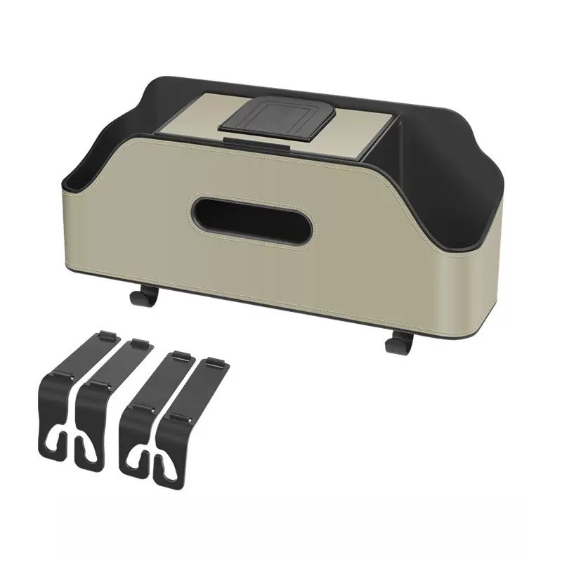 베베어스 차량용 헤드레스트 컵홀더 수납함 뒷좌석 다용도 핸드폰 거치대 티슈함, 베이지, 1개 18,000원