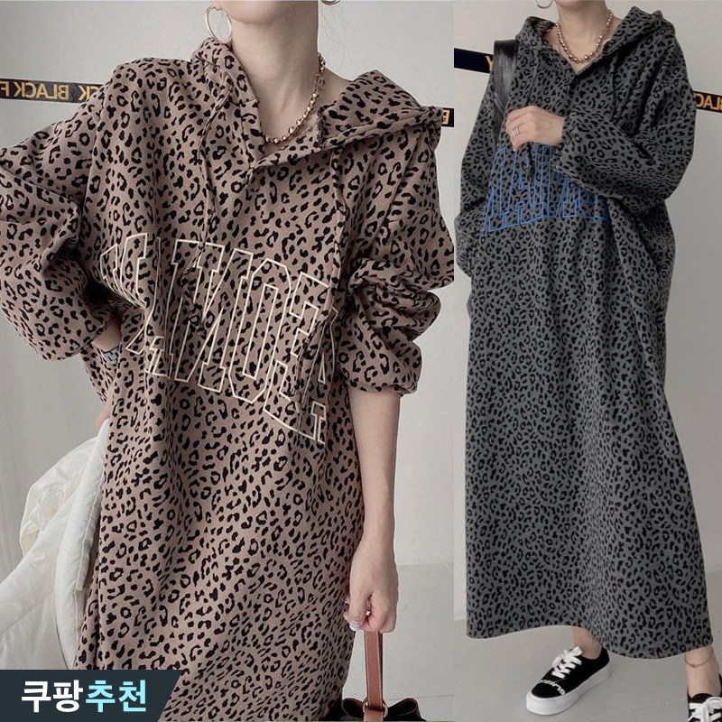 150kg까지 날씬해보이는 여성 호피 도트무늬 맥시 원피스 후드티 가을 겨울 빅사이즈 오버핏 박스 레퍼드 간절기 이쁜 후드 맨투맨 긴팔티 빈티지 체크 외출용 큰옷 캐쥬얼 롱원피스 21,510원